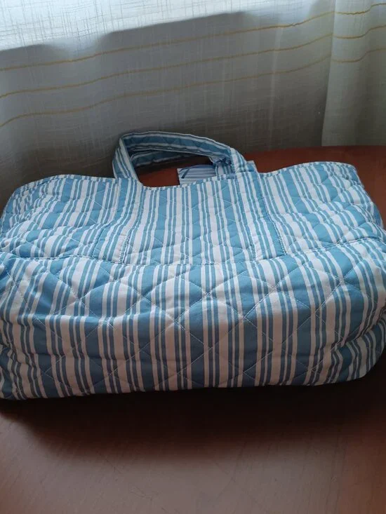 NWT Neely & Chloe Sky Blue & White Striped Cotton Tote with Insert Clutch - Picture 2 of 13